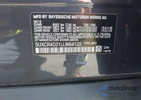 2020 BMW X5 Sdrive40I из США, поврежденный, VIN 5UXCR4C01LLW64122